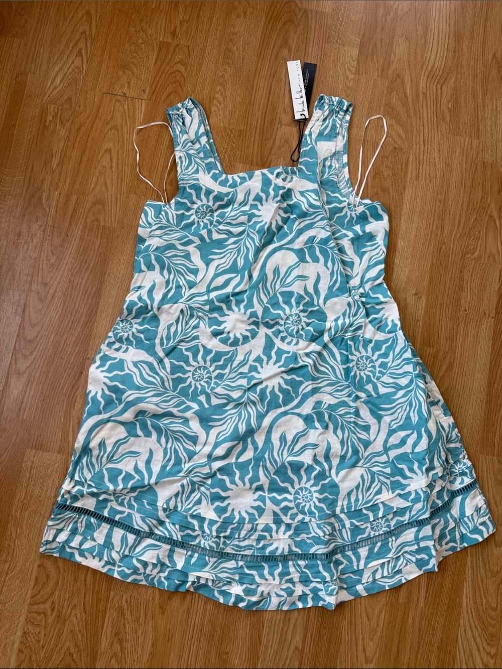 Nicole Miller Teal & White Floral Midi Dress